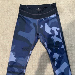 Athleta Blue Camoflauge workout leggings, size M